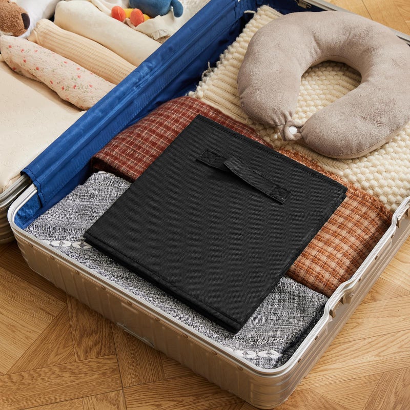 MAX Houser Fabric Cloth Storage Bins,Foldable Storage Cubes Organizer Baskets with Dual Handles for Home Bedroom Storage,Set of 6(Black) - Image 4